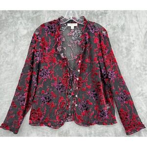Coldwater Creek Blouse Womens Medium Floral Velvet Sheer Whimsigoth Goth Witchy